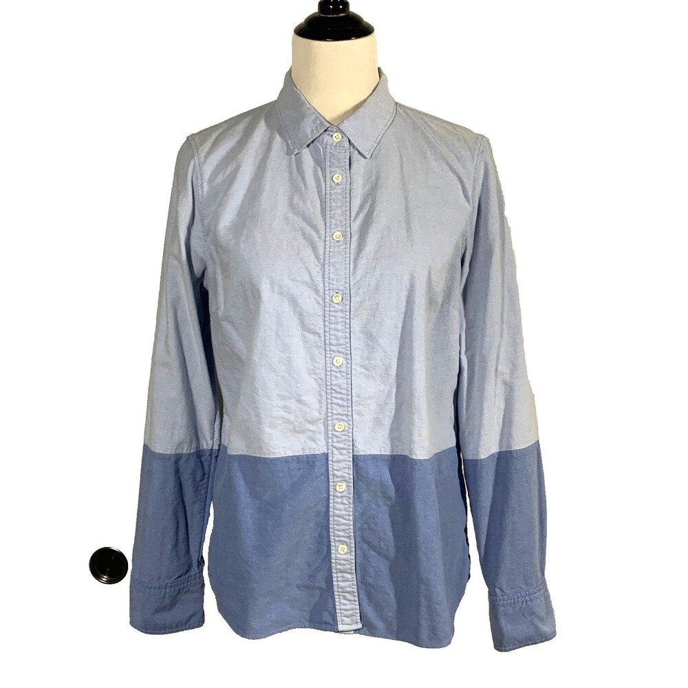J Crew Womens 12 Blue Colorblock Button Front Boy Shirt Chambray Preppy